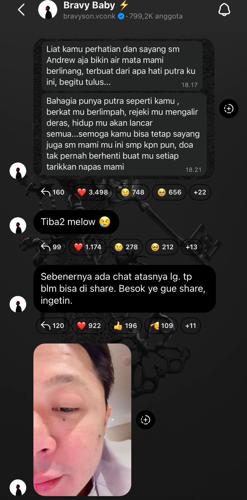Bravy Bagikan Chat Haru dari Sang Ibunda (instagram)
